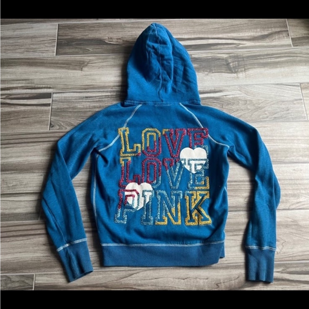Victoria's Secret vintage PINK Hoodie blue glitter sweatshirt small
